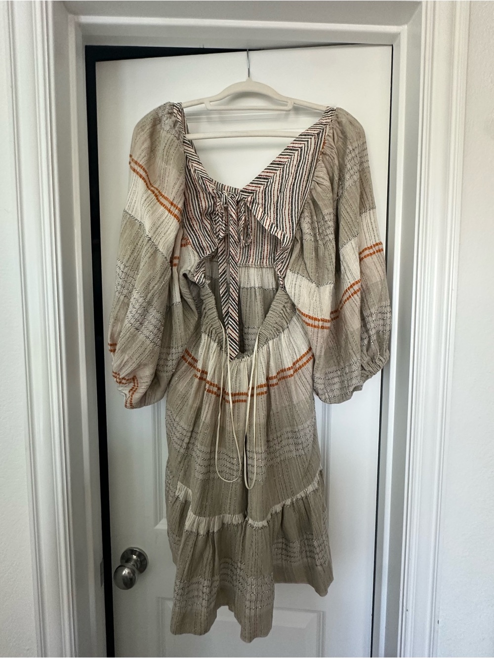 Free People Beige Striped Square Neck Tiered Mini Dress - Picture 3 of 5